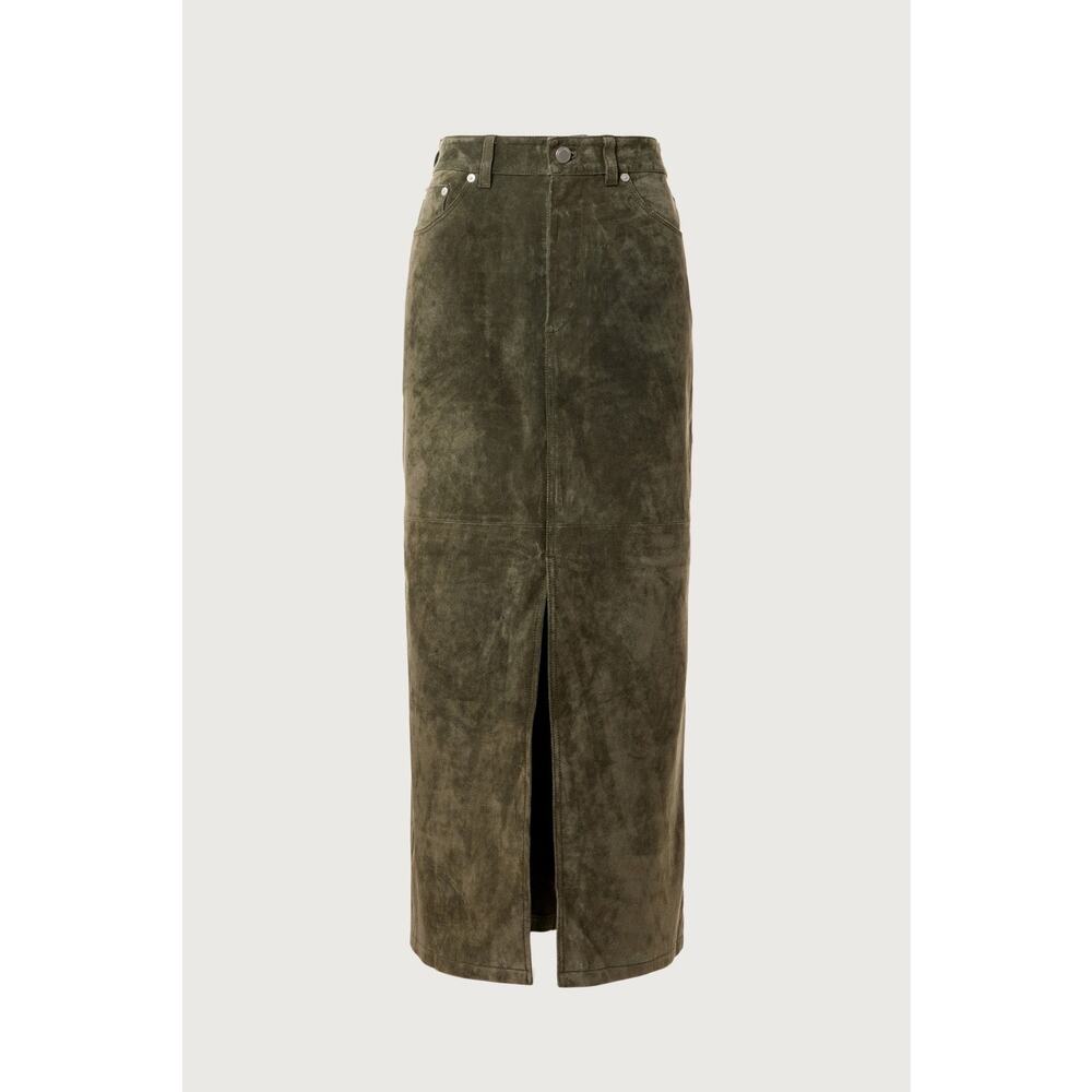 BlankNYC Hunter Green Retro Suede Leather Front Slit Pencil Midi Skirt Size 27 - Picture 5 of 16
